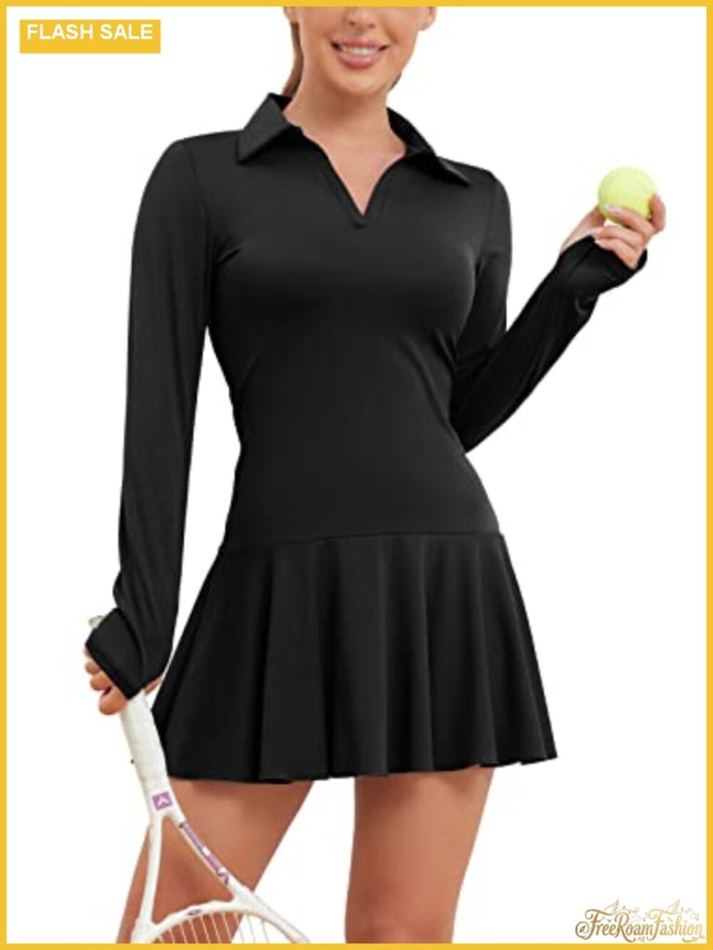 Long Sleeve Golf Dress with Shorts Athletic Tennis Dress